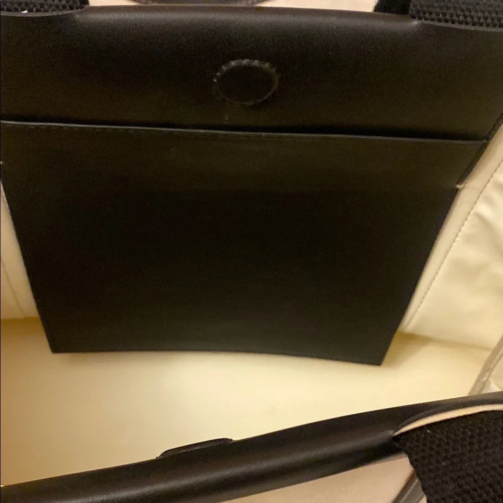 Charles & Keith Cream Canvas Tote with Black Trim